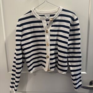 J. Crew Women's Navy and White Striped Knit Cardigan